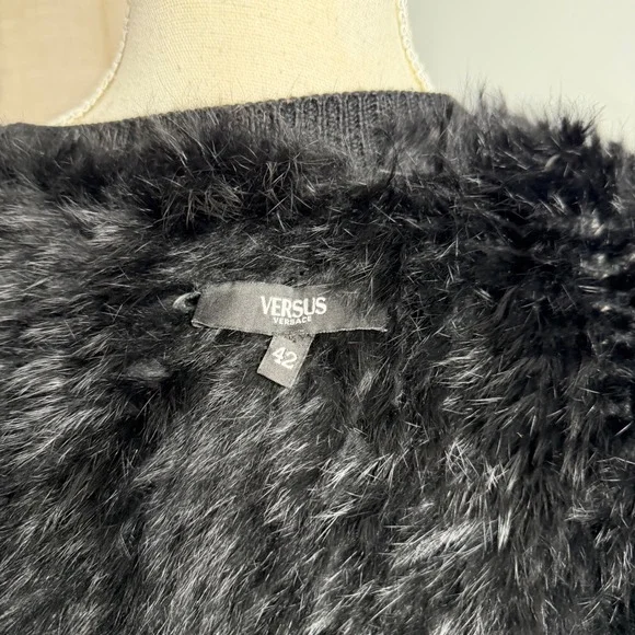 Gianni Versace Versus Rabbit Fur Knit Wool Sweater Black Cardigan IT 42 US 6 - Picture 11 of 15